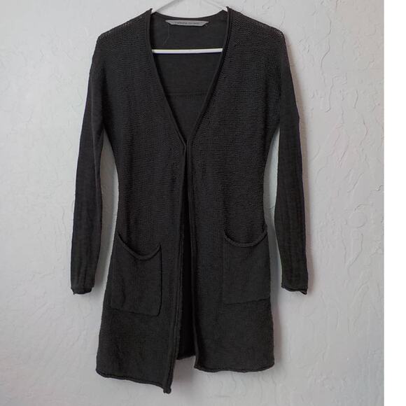 Athleta Women XXS Brown Knit Open Cardigan Cotton Linen Long Sleeves Mid Length - Picture 11 of 11